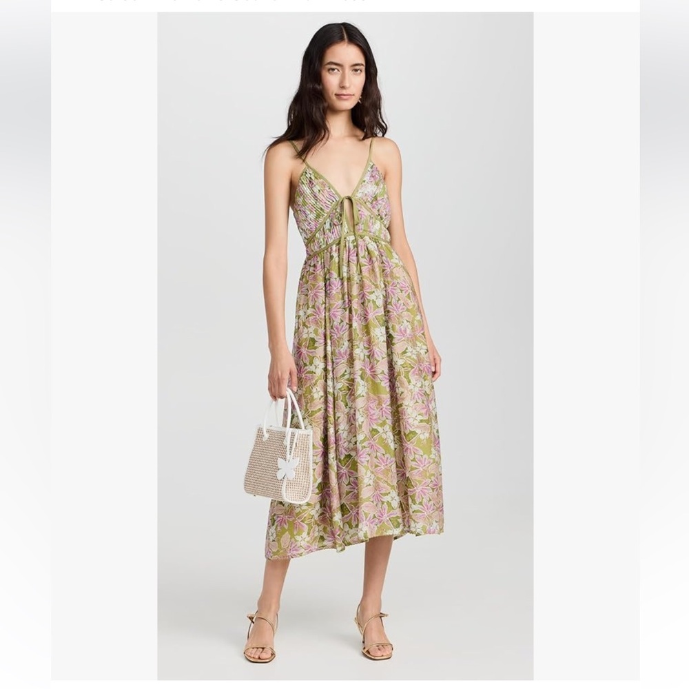 En Saison Floral Midi Dress in Green and Pink